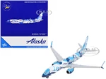 Boeing 737-800 Commercial Aircraft "Alaska Airlines - Salmon People Livery" Blue and White 1/400 Diecast Model Airplane by GeminiJets