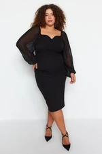 Trendyol Curve Black Plain Bodycone Mini Woven Plus Size Dress