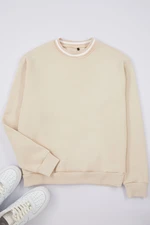 Trendyol Beige Premium Oversize/Wide Cut Collar Knitwear Tape Detailed Sweatshirt