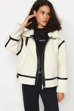 Trendyol Ecru Oversize Mold Plush Faux Leather Detailed Biker Jacket