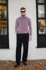 Trendyol Plum Slim Cotton Turtleneck Plain Knit Sweater