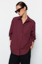 Trendyol Dark Burgundy Single Pocket Boyfriend/Wide Fit Cotton Woven Shirt