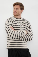 Trendyol Beige Casual Unisex Crew Neck Striped Knitwear Sweater