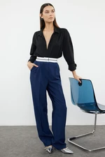 Trendyol Navy Blue Wide Leg High Waist Belt Detailed Woven Trousers