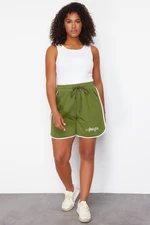 Trendyol Curve Khaki Printed Piping Detailed Knitted Shorts & Bermuda