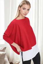 81734 Dewberry Knitwear Womens Poncho-RED