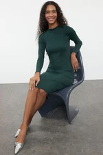 Trendyol Emerald Green Fitted Long Sleeve Ribbed Stretch Knitted Dress