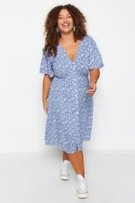 Trendyol Curve Navy Blue Woven Floral Dress