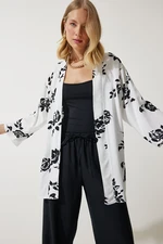 Happiness İstanbul Women's White Patterned Viscose Kimono