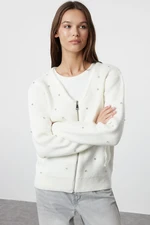 Trendyol Ecru Soft Texture Stone Embroidered Jacket Look Knitwear Cardigan