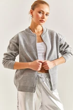 Bianco Lucci Women's Silvery Pocket Zippered Knitwear Cardigan