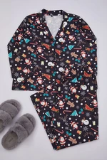 Trendyol Curve Black Shirt Collar New Year Themed Knitted Pajama Set