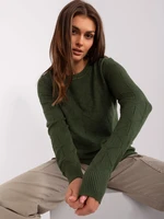 Khaki women's classic sweater with patterns