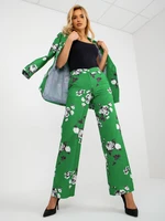 Green wide fabric trousers with flowers from a suit