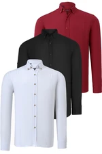 TRIPLE SET G721 DEWBERRY MEN'S SHIRT-BLACK-WHITE-BURGUNDY