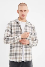 Trendyol Beige Men's Regular Fit Winter Lumberjack Checkered Shirt