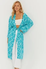 Cool & Sexy Women's Turquoise Patterned Kimono GC155