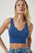 Happiness İstanbul Women's Indigo Blue Strappy Crop Knitted Blouse