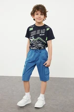 Trendyol Indigo Boys Cargo Pocket Elastic Waist Woven Shorts