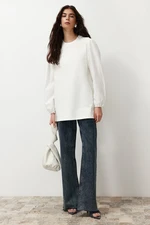 Trendyol White Sleeve Poplin Knitted Sweatshirt