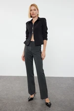 Trendyol Anthracite Ribbed Detailed Straight Cut Woven Trousers