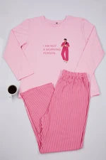 Trendyol Curve Pink Striped Crew Neck Knitted Pajama Set