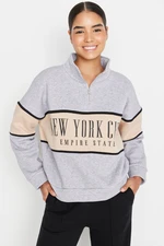 Trendyol Gray Melange Basic Printed Knitted Sweatshirt with Fleece Inside