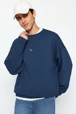 Trendyol Navy Blue Crew Neck Oversize/Wide Cut Polar Fleece Inside Dinosaur Embroidery Sweatshirt