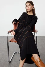 Trendyol Black Brown Striped Long Knitwear Dress