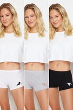 Trendyol Black-White-Grey 3 Pack Cotton Printed Boyshort Knitted Panties