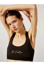 Koton Women's Black Slogan Sports Bra