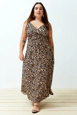 Trendyol Curve Camel Maxi/Long Slit Summer Leopard Patterned Woven Dress