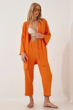 Happiness İstanbul Women's Orange Kimono Pants Knitted Set