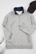 Trendyol Grey Melange Oversize/Wide Cut Stand Collar Zippered Inside Polar Fleece/Warm Sweatshirt