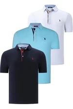 TRIPLE SET T8582 DEWBERRY MENS T-SHIRT-NAVY BLUE-WHITE-CYAN