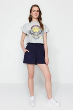 Trendyol Navy Blue Woven Shorts with Pockets with Elastic Waist