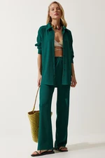 Happiness İstanbul Women's Dark Green Casual Knitted Shirt Pants Suit