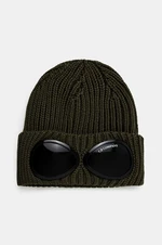 Vlnená čiapka C.P. Company Extra Fine Merino Wool Goggle Beanie zelená farba, vlnená, 17CMAC122A005509A