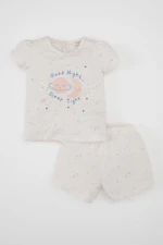 DEFACTO Baby Girl Pajama Set Glow in the Dark Cotton Short Sleeve Top Elastic Waist Shorts Bottom