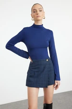 Trendyol Navy Blue Fitted Viscose Soft Fabric Long Sleeve High Collar Knitted Blouse