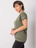 Khaki T-shirt with embroidered text