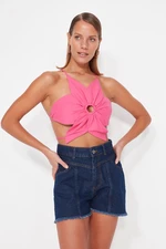 Trendyol Pink Crop Woven Blouse