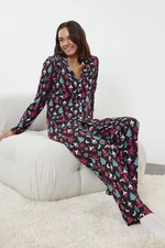 Trendyol Black 100% Cotton Christmas Themed Knitted Pajama Set