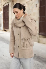 Trendyol Mink Wide Pattern Soft Textured Scarf Wide Pattern Coat Look Knitwear Cardigan