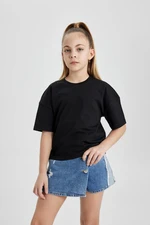 DEFACTO Girls Crew Neck Crop Basic Short Sleeve T-Shirt