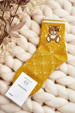 Patterned socks for women with teddy bear, yellow