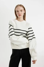 DEFACTO Coool Oversize Wide Pattern Crew Neck Striped Thick Sweatshirt