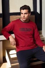 J6975 Dewberry Mens Buttoned Long Sleeve Pyjama Set-BORDEAUX