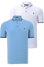 DOUBLE SET T8586 DEWBERRY MEN'S T-SHIRT-WHITE-LIGHT BLUE