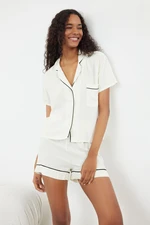 Trendyol Viscose Woven Pajama Set with Ecru Piping Detail